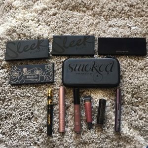 eyeshadow palettes, mascara, lipgloss, lipstick